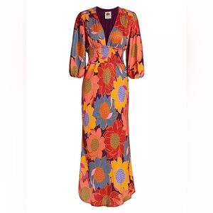 FARM Rio • Floral Dots Smocked Waist Midi Dress Size M